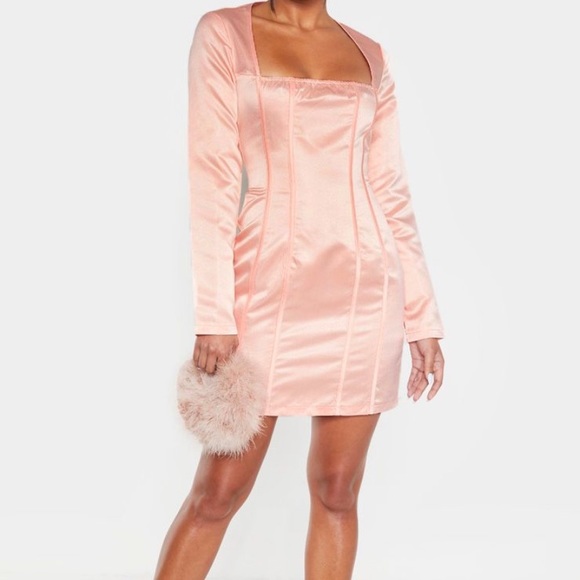 long sleeve satin bodycon dress